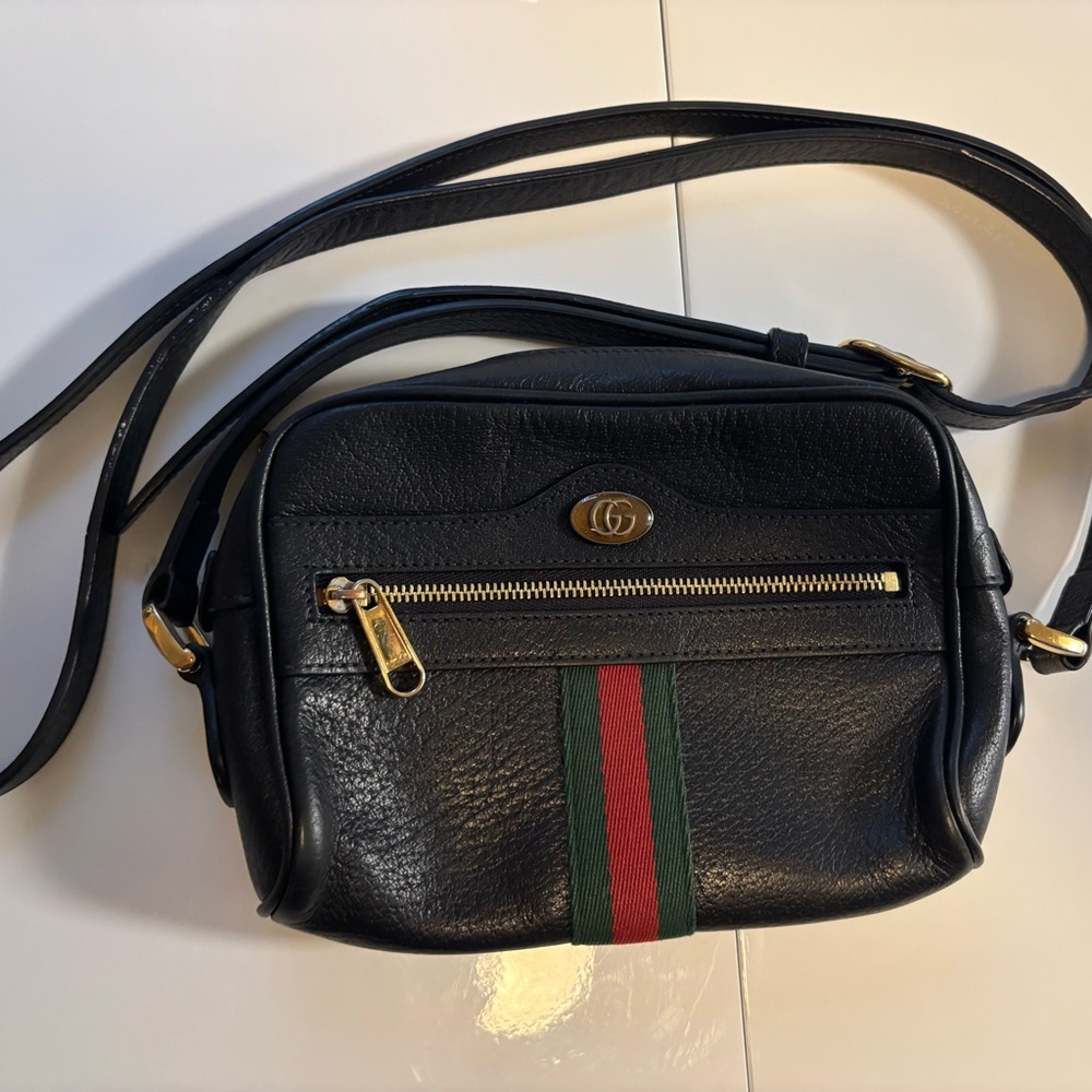 Gucci Black Crossbody Bag with Gold Accents